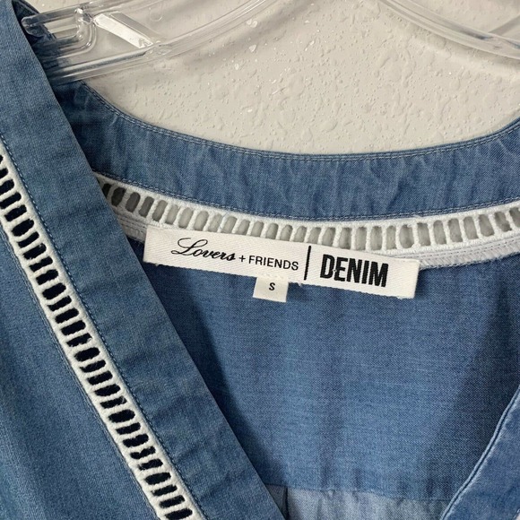 Lovers + Friends Denim Chambray Long Sleeve Tie Front Crop Top - Picture 4 of 6